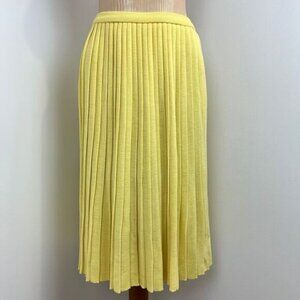 Vintage Women's XS Small High Waisted butter Yellow Accordion Pleated Midi Skirt